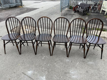 Load image into Gallery viewer, This lovely set of 6 Windsor dining chairs combines timeless design with sturdy construction, perfect for enhancing your dining area. All chairs are structurally sound and in overall good condition, showing some gentle wear and marks that reflect their history but do not affect their usability. These charming chairs are ideal for family dinners, gatherings, or simply adding a touch of classic elegance to your home.

Overall Dimensions

approx : 41.5cm wide x 41.5cm deep x 90cm high

DELIVERY AVAILABLE      
