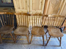 Load image into Gallery viewer, A practical set of four wooden veneer dining chairs, each structurally sound and ready for use or restoration. While they show signs of wear and patina, they present an excellent opportunity for upcycling enthusiasts to refresh and personalise. Ideal for those seeking authentic vintage seating with character and potential.

Delivery Available

Overall Dimensions

approx : 42cm wide x 43.5cm deep x 86cm high

