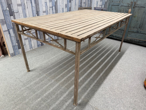 This beautiful French style dining table is sturdy and well-maintained. It has a few minor marks, but nothing significant. Ideal for both indoor and outdoor use, the metal legs are fixed and do not detach.

Delivery Available

Overall Dimensions

178cm long x 105cm wide x 79cm high
