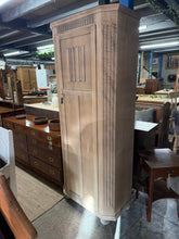 Load image into Gallery viewer, A beautiful stripped oak wardrobe revealing the wood's natural character and grain. Returned to bare wood, it's ready for your chosen finish—a protective wax coat is recommended to enhance and preserve the timber. Inside, you'll find practical storage with one shelf and one hanging rail, plus a mirror for convenience. Light surface marks add to its authentic, lived-in appeal. Perfect for those who appreciate natural wood and want to customise the finish to their taste.

Delivery Available

Overall Dimension
