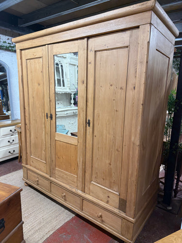 This beautiful triple antique pine wardrobe is solidly built and generally in good shape. While it shows some signs of use, the marks are minimal and not significant. It offers plenty of storage space with three dovetailed drawers, plus one double and one single cupboard. Plus, for an added bonus this can dismantle for easier moving.

Overall Dimensions

183cm wide x 78cm deep x 207.5cm high

DELIVERY AVAILABLE      

For our other items see our website https://fossewayfurniture.co.uk

collection from our s