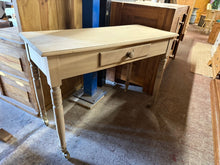 Load image into Gallery viewer, This beautiful oak console table has been fully stripped to reveal its natural finish, so a coat of wax might be needed for protection. It’s pre-loved with some minor marks but nothing too serious. Featuring a dovetail jointed drawer for handy storage and mounted on castors for easy mobility.

Overall Dimensions

99cm wide x 43cm deep x 70cm high

DELIVERY AVAILABLE      

For our other items see our website https://fossewayfurniture.co.uk

collection from our shop at cv36, our collection zone at bs36 or ot

