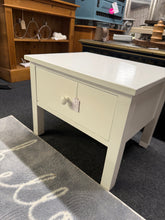 Load image into Gallery viewer, A compact bedside table with timeless appeal. Structurally robust and well-maintained,&nbsp; with a few marks that reflect its use. Single drawer provides convenient storage for bedside essentials. Perfect for smaller bedrooms or as a functional accent piece.

Delivery Available

Overall Dimensions

50.5cm wide x 41cm deep x 40cm high

