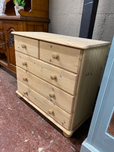 Load image into Gallery viewer, This sweet solid pine chest of drawers has been completely stripped back to its natural state so may need a coat of wax for protection. It has 2 short drawers above 3 long for storage.

Overall Dimensions

80cm wide x 43cm deep x 79cm high 

DELIVERY AVAILABLE    

For our other items see our website https://fossewayfurniture.co.uk

collection from cv36 or bs36

