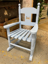 Load image into Gallery viewer, This brand new baby blue childs rocking chair is structurally sound and in great condition. This would be the perfect addition to any nursery or childs room.

Overall Dimensions

approx : 36cm wide x 30cm deep x 58cm high

DELIVERY AVAILABLE    

For our other items see our website https://fossewayfurniture.co.uk

collection from cv36 or bs36

