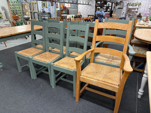 This lovely set of chunky dining chairs are all structurally sound and in good condition. Previous owner painted 7 of the 8 so they could do with a touch up and complete paint. This set comprises of 6 uprights and 2 carvers.

Overall Dimensions

upright dimensions : 47cm wide x 44cm deep x 105cm high

DELIVERY AVAILABLE    

HAVE THIS PAINTED A COLOUR OF YOUR CHOICE FOR AN EXTRA £200 OR COMPLETELY STRIPPED BACK FOR £230 

For our other items see our website https://fossewayfurniture.co.uk

collection from c