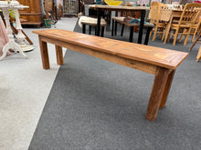 Load image into Gallery viewer, This beautiful diamond bench, crafted from multiple woods, is solidly built and remains in good overall shape. While it shows a few minor marks, they are nothing significant. Perfect for your dining area, this bench comfortably seats three people.

Overall Dimensions

150cm wide x 35.5cm deep x 45cm high

DELIVERY AVAILABLE      

For our other items see our website https://fossewayfurniture.co.uk

collection from our shop at cv36, our collection zone at bs36 or otherwise delivery is available

