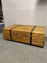 Load image into Gallery viewer, Experience the rustic charm of this sturdy wooden coffee table, featuring a timeless design and impressive durability. While it may show signs of wear, it&#39;s only a testament to its enduring quality and unique character.  Overall Dimensions  110cm wide x 70cm deep x 35cm high   DELIVERY AVAILABLE      For our other items see our website https://fossewayfurniture.co.uk    
