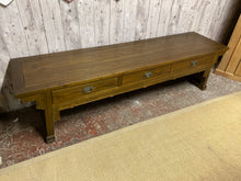 Load image into Gallery viewer, Elevate your hallway with this sturdy and beautifully crafted Oriental-style wooden bench. Despite some minor marks from previous use, its structural integrity remains intact. With three convenient drawers for storage, this bench is both functional and decorative. 
