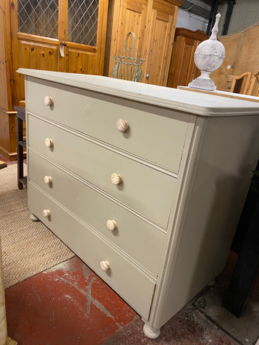 This large bur walnut chest of drawers has been painted in 'Funky Dora' by Frenchic. It has 4 large drawers for storage. It is structurally sound however the drawers are a little stiff so may need oiling or planing. It is in good condition however the veneer is peeling/bubbling slightly as seen in photos. It's a large heavy chest of drawers that just needs some TLC to make it perfect.

Overall Dimensions

126cm wide x 63cm deep x 100cm high 

DELIVERY AVAILABLE    

For our other items see our website https