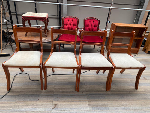 This wonderful collection of 4 G Plan Chairs is structurally solid and presentable. The seat cushions may require some sprucing up or upholstery!  Overall Dimensions  51.5cm wide x 43cm deep x 86.5cm high 