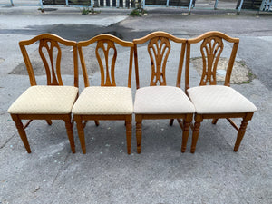This robust set of four dining chairs are completely reliable and looking great! There may be a few minor blemishes, but nothing that would compromise their integrity. Plus, the seat cushions are easily detachable so you can customize the look.  Overall Dimensions  49cm wide x 43cm deep x 91cm high