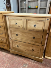 Load image into Gallery viewer, This stunning solid pine chest of drawers has been completely stripped back to its natural state so could do with a coat of wax for protection. It offers ample storage with 2 short drawers over 2 long. It is structurally sound and in good condition.

Overall Dimensions

92cm wide x 48cm deep x 105cm high 

DELIVERY AVAILABLE    

For our other items see our website https://fossewayfurniture.co.uk

collection from cv36 or bs36

