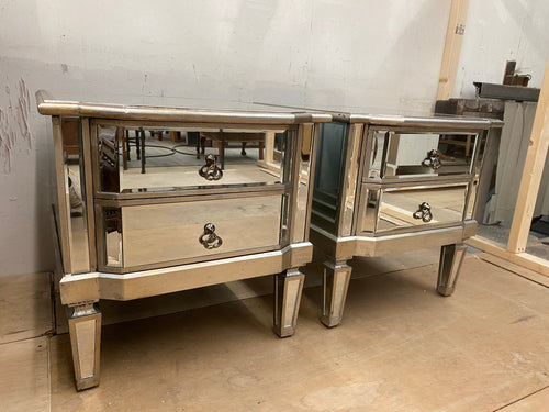 This outstanding pair of glass bedsides boasts exceptional strength and quality. There may be a few minor blemishes, but nothing significant. Both units contain two convenient, small drawers for storage.  Overall Dimensions  55cm wide x 52cm deep x 56cm high    DELIVERY AVAILABLE      For our other items see our website https://fossewayfurniture.co.uk   