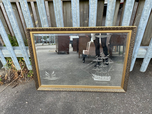 engraved mirror 102cm wide x 71cm high